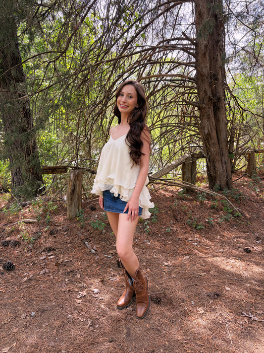 Heartbreaker Ruffle Top - Cream