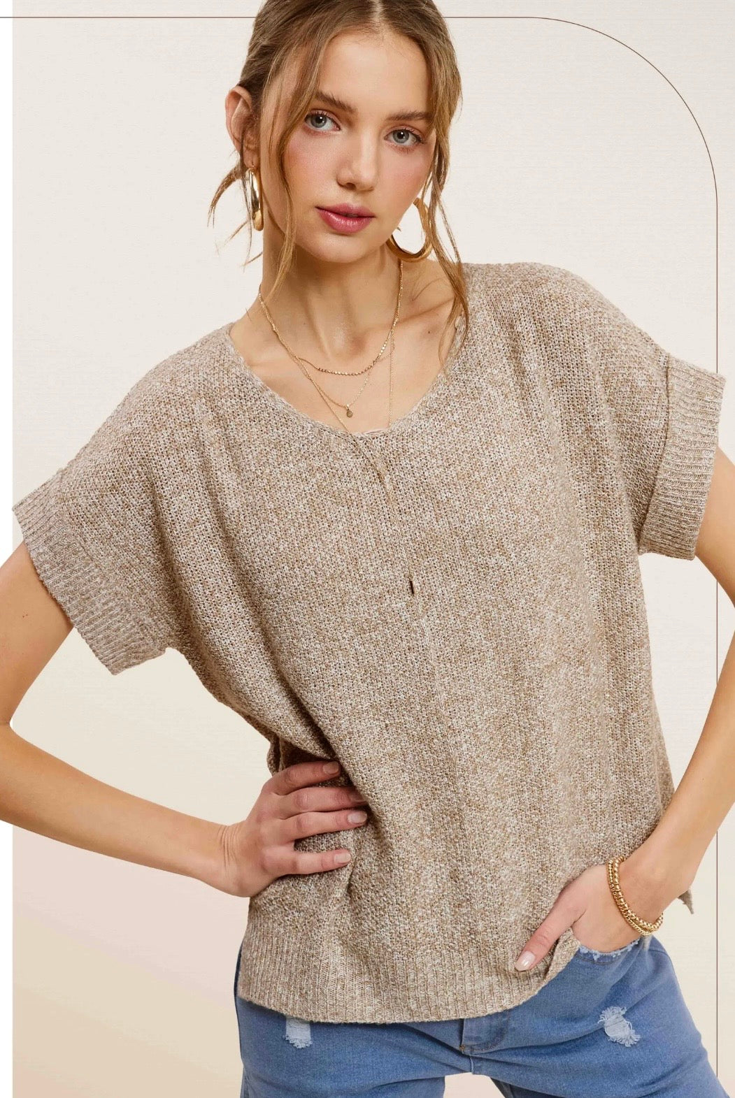 Evie Sweater Top - Taupe