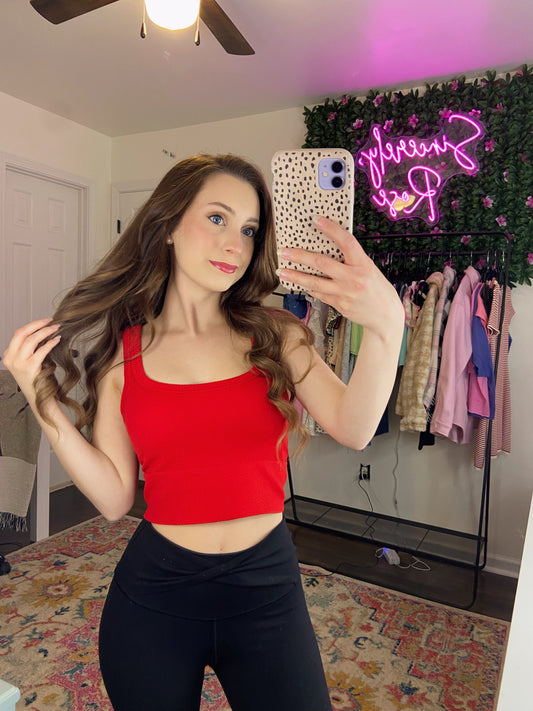 2 LEFT | Red Chevron Ribbed Crop Top