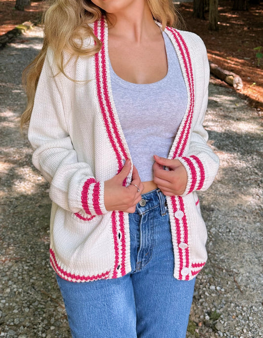 Varsity Cardigan - Pink & White