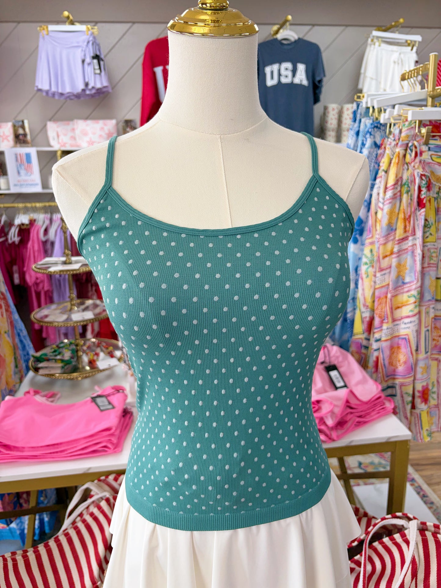 Polka Dot Tank - Dusty Teal