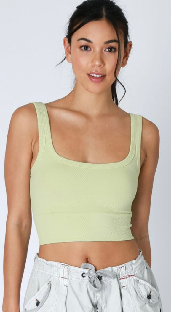 Pistachio Cream Chevron Ribbed Crop Top