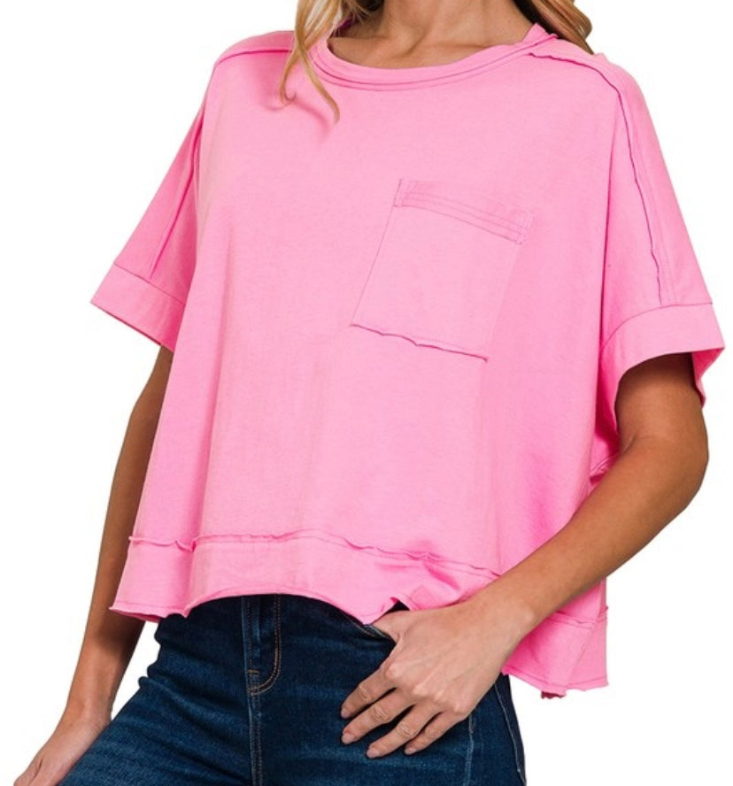 1 S/M LEFT | Candy Exposed Seam Oversized Tee