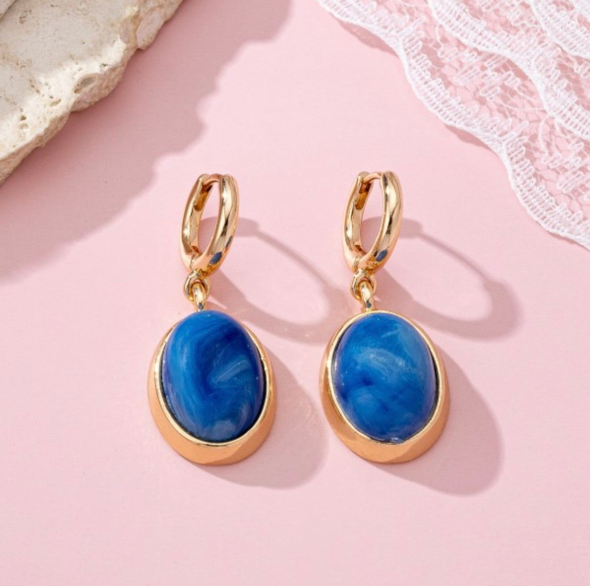 Oval Stone Earring - Lapis