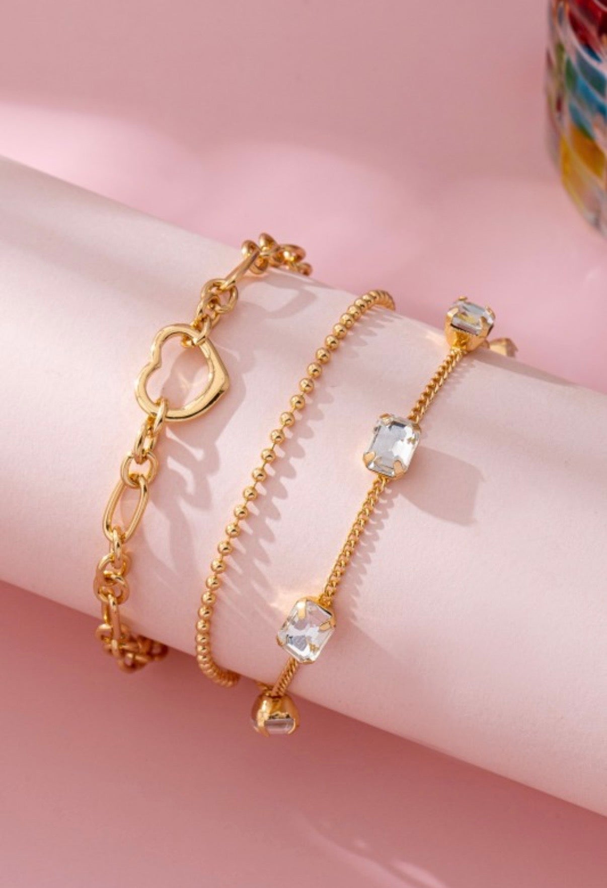 Heart & Rectangle Stone Multi Layer Bracelet