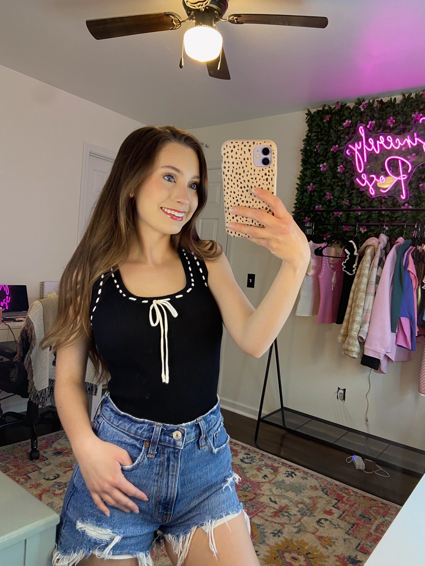 Stitched Ribbon Tank - Black
