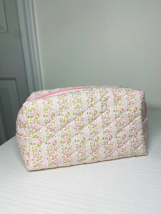 1 LEFT | Pink Petals Quilted Makeup Bag
