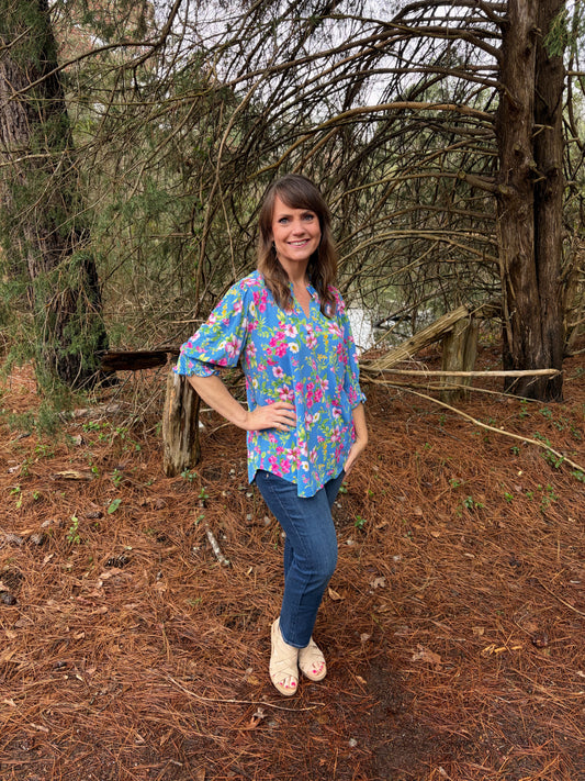 S & M LEFT | Lizzy Smocked Top - Ocean Blue