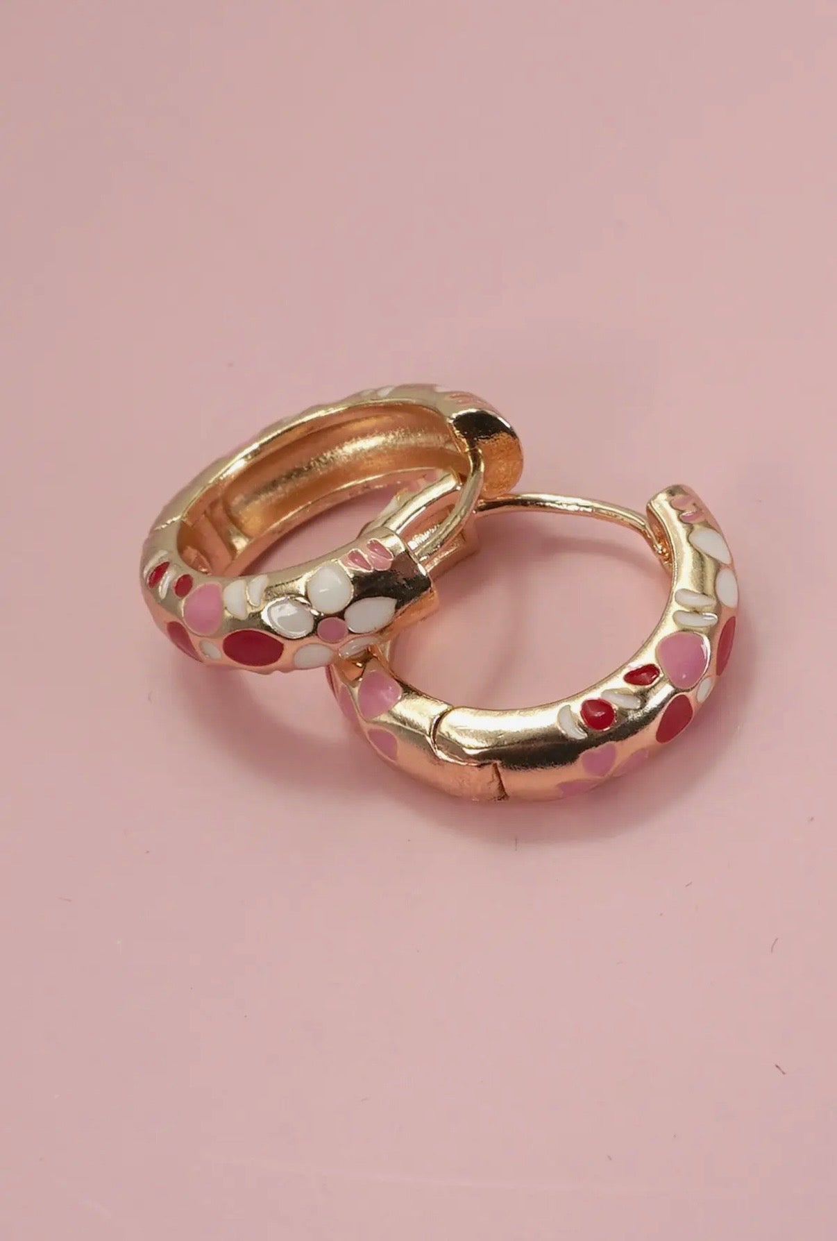 Pink Flower Huggie Hoop Earrings