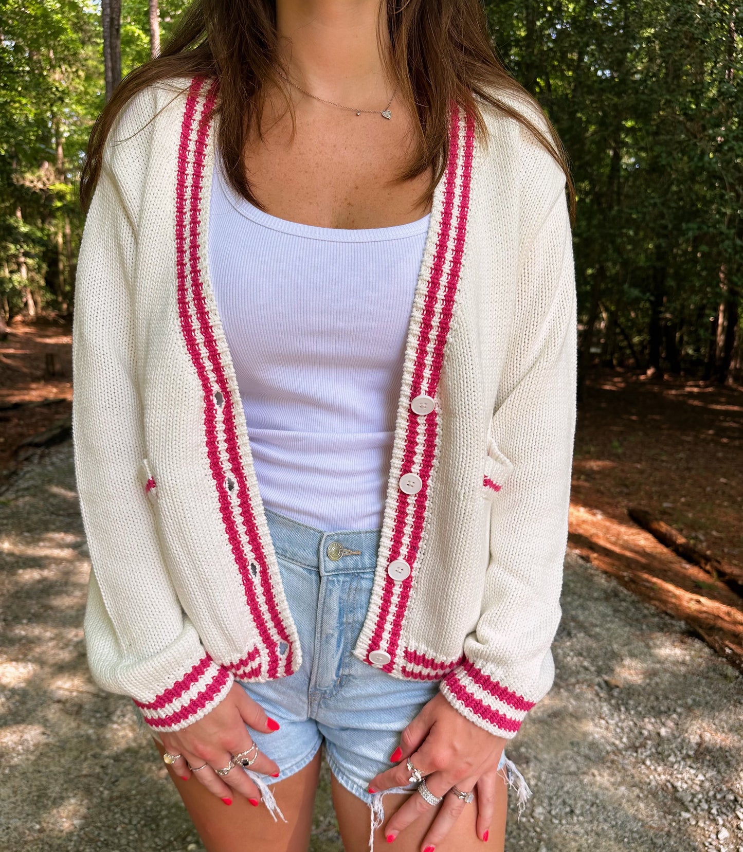 Varsity Cardigan - Pink & White
