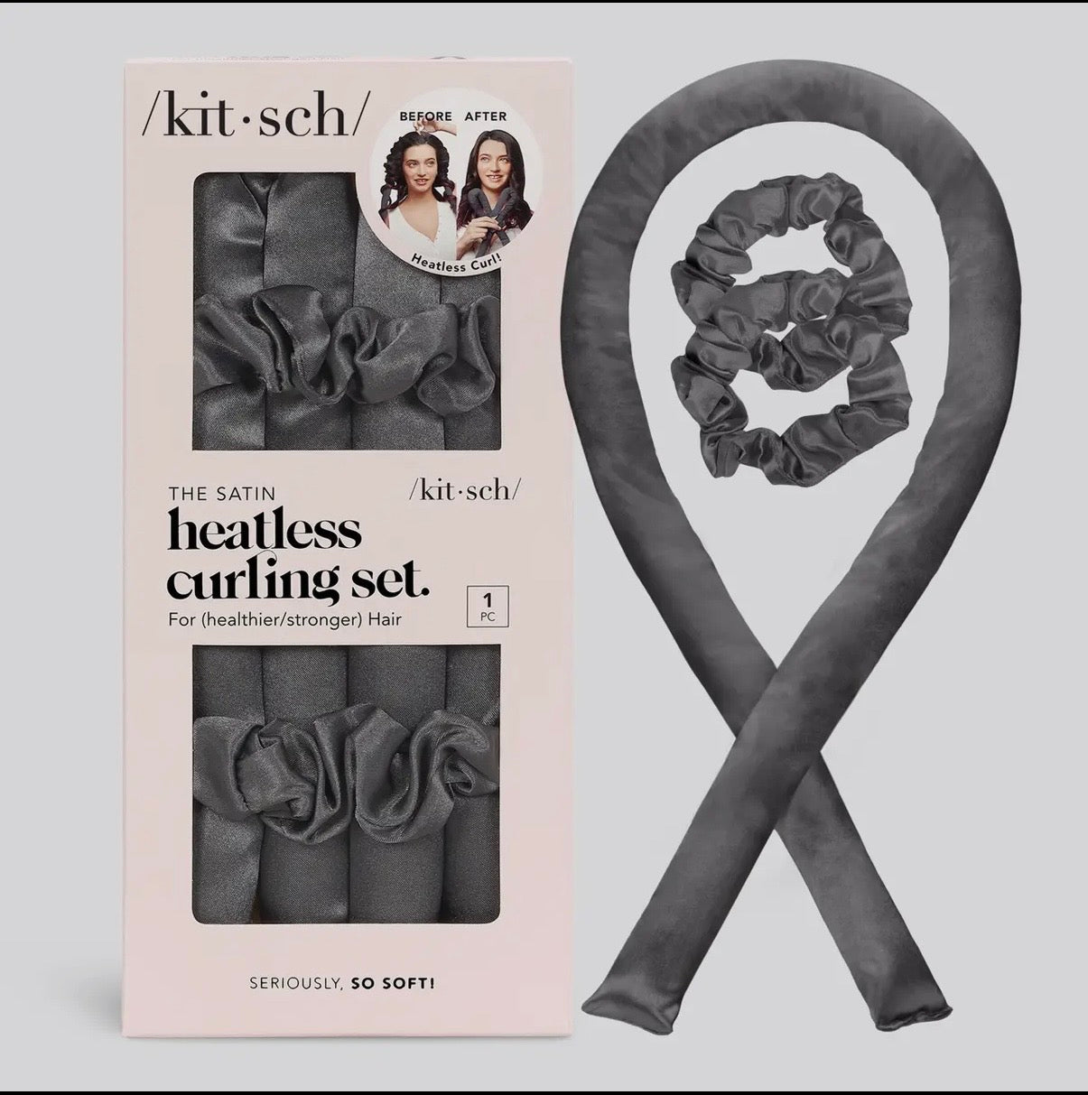 Kitsch Satin Heatless Curling Set - Charcoal