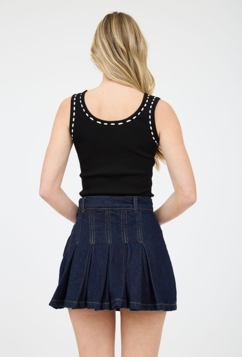 Stitched Ribbon Tank - Black