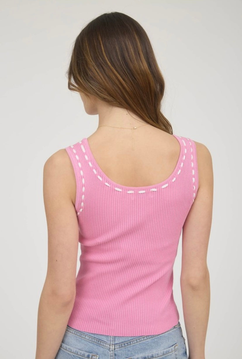 Stitched Ribbon Tank - Pink