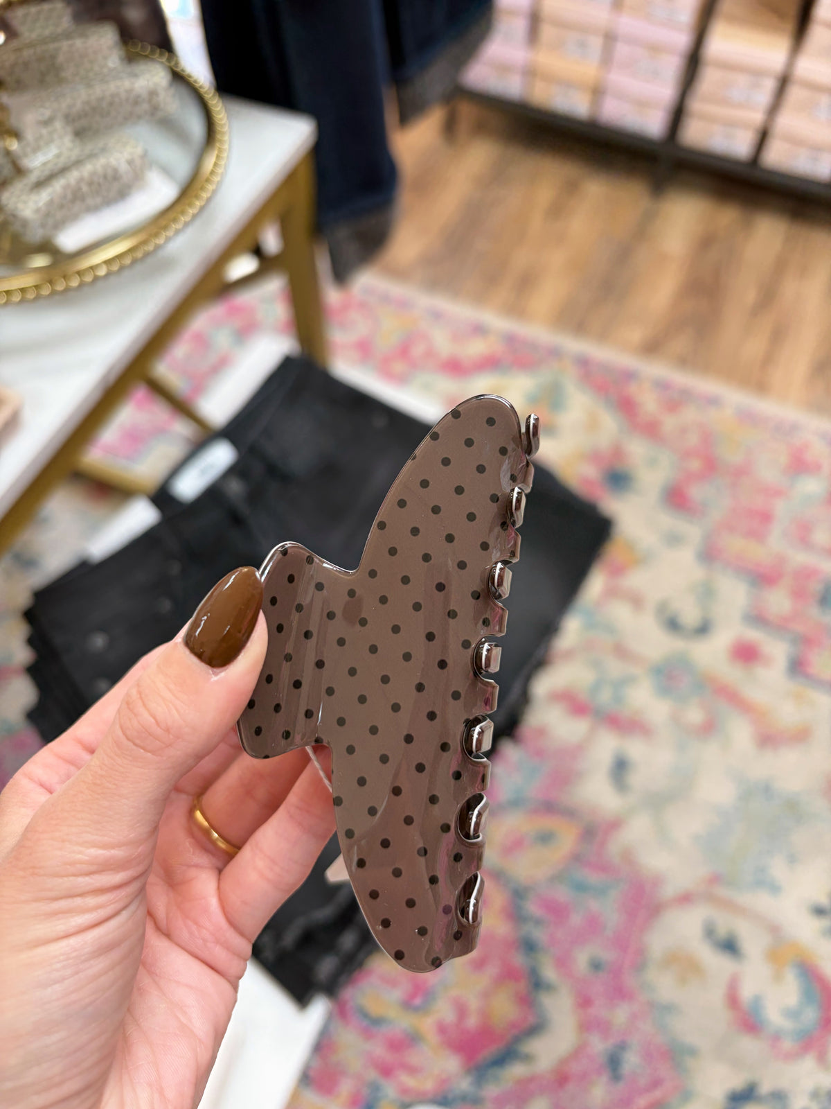 Brown Polka Dot Claw Clip