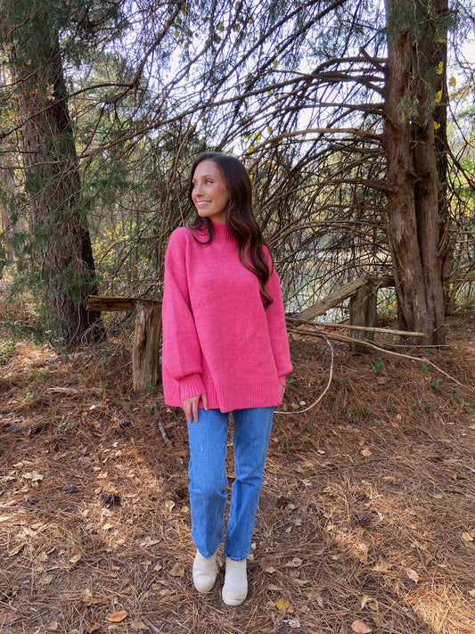 M & L LEFT | Fuchsia Mock Neck Sweater