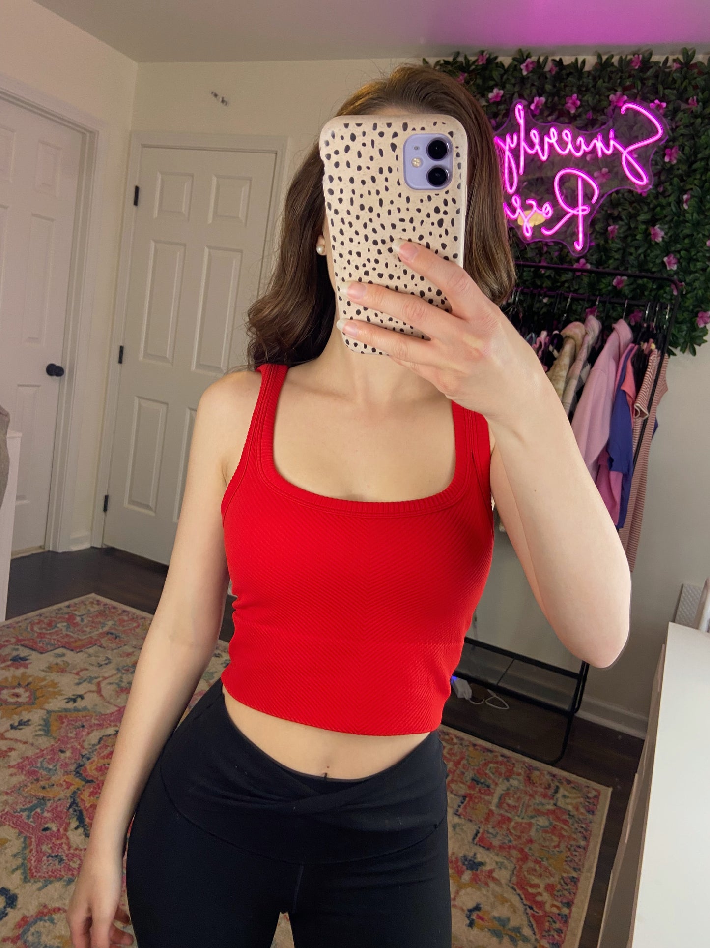 Red Chevron Ribbed Crop Top