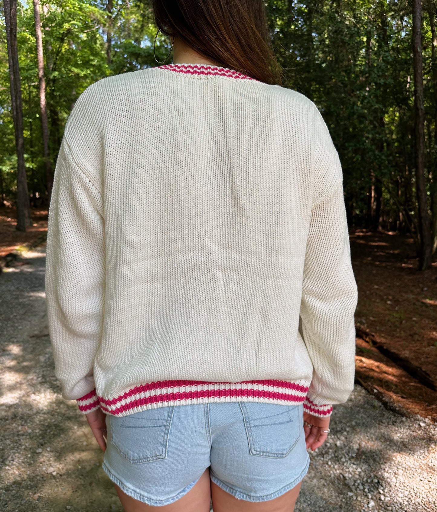 Varsity Cardigan - Pink & White