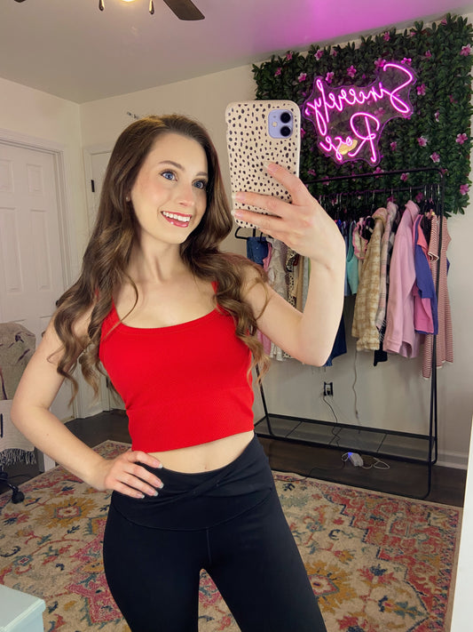 2 LEFT | Red Chevron Ribbed Crop Top