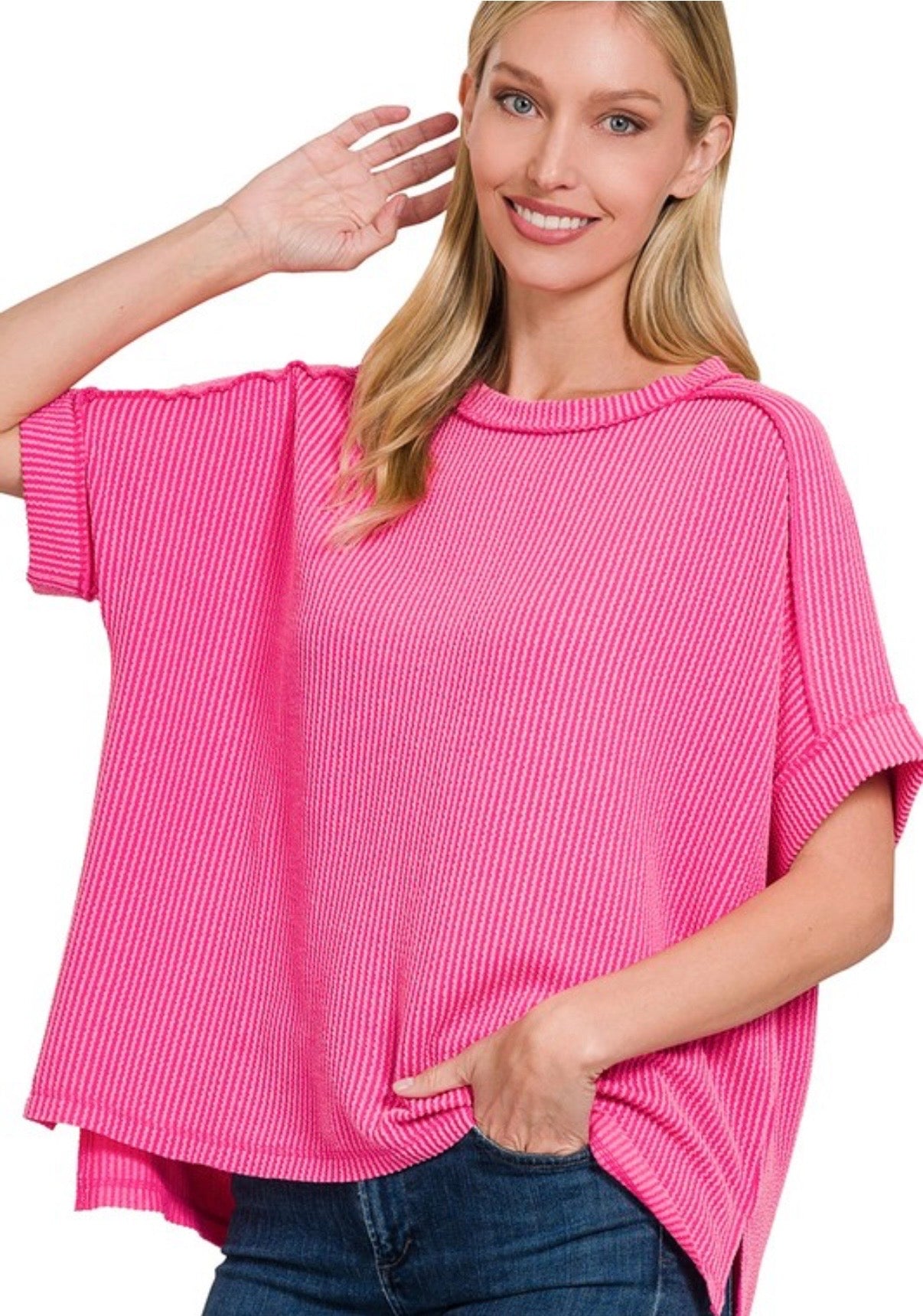 Riley Ribbed Top - Fuchsia