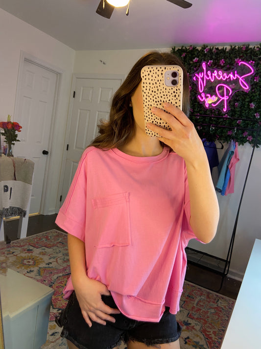 1 S/M LEFT | Candy Exposed Seam Oversized Tee