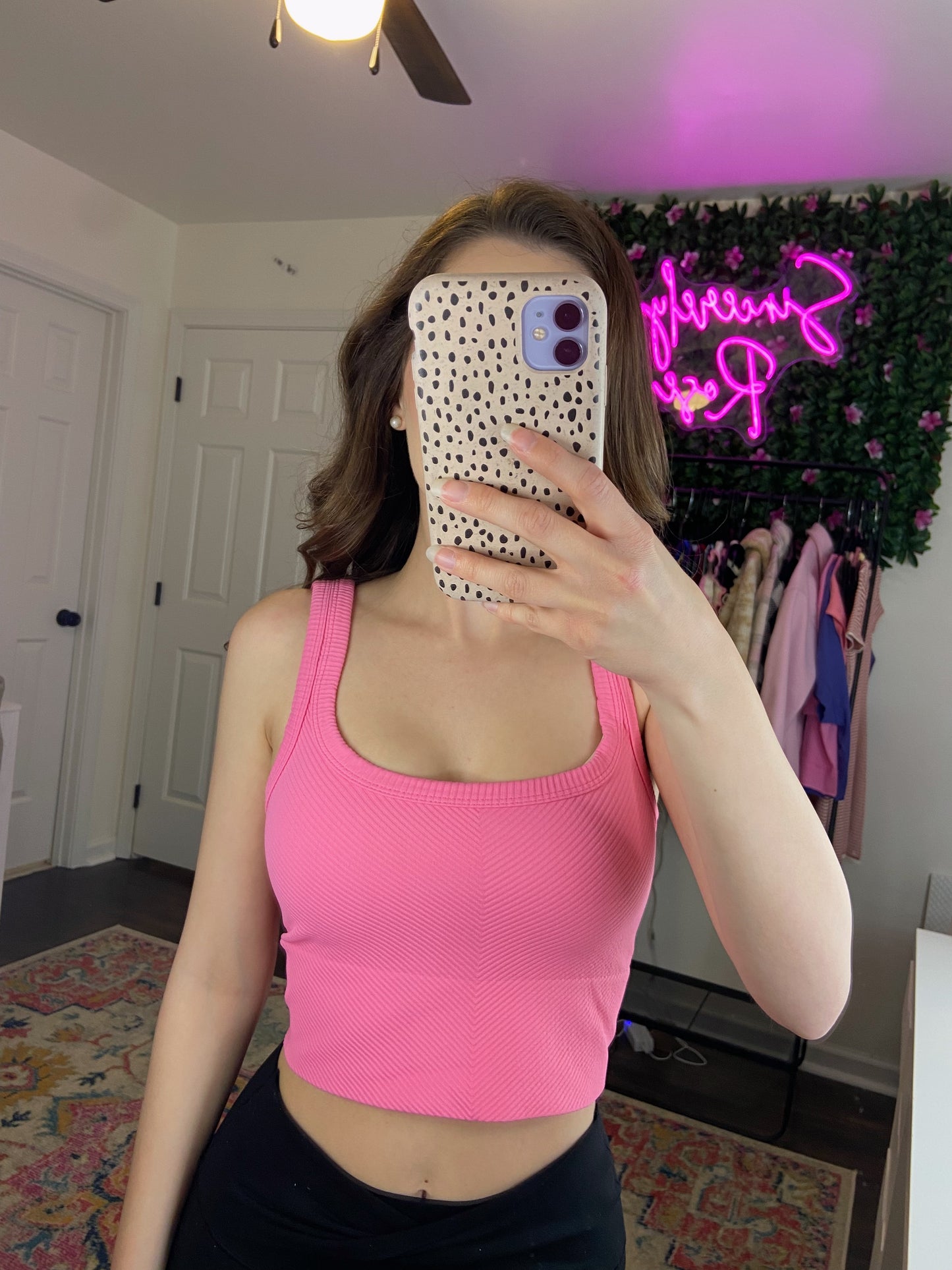 Pink Cosmos Chevron Ribbed Crop Top