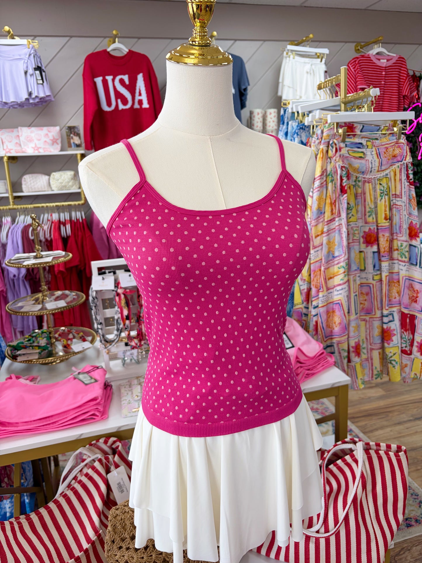 1 LEFT | Polka Dot Tank - Fuchsia