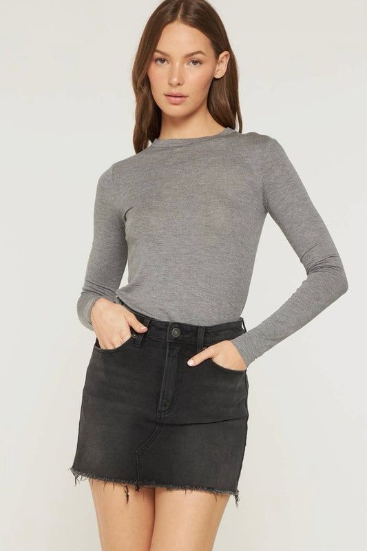Black Raw Hem Denim Skirt