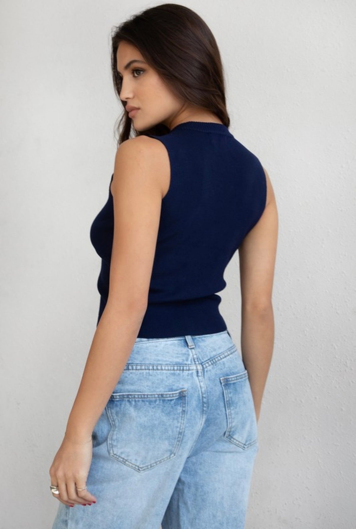 Navy Ribbed Top