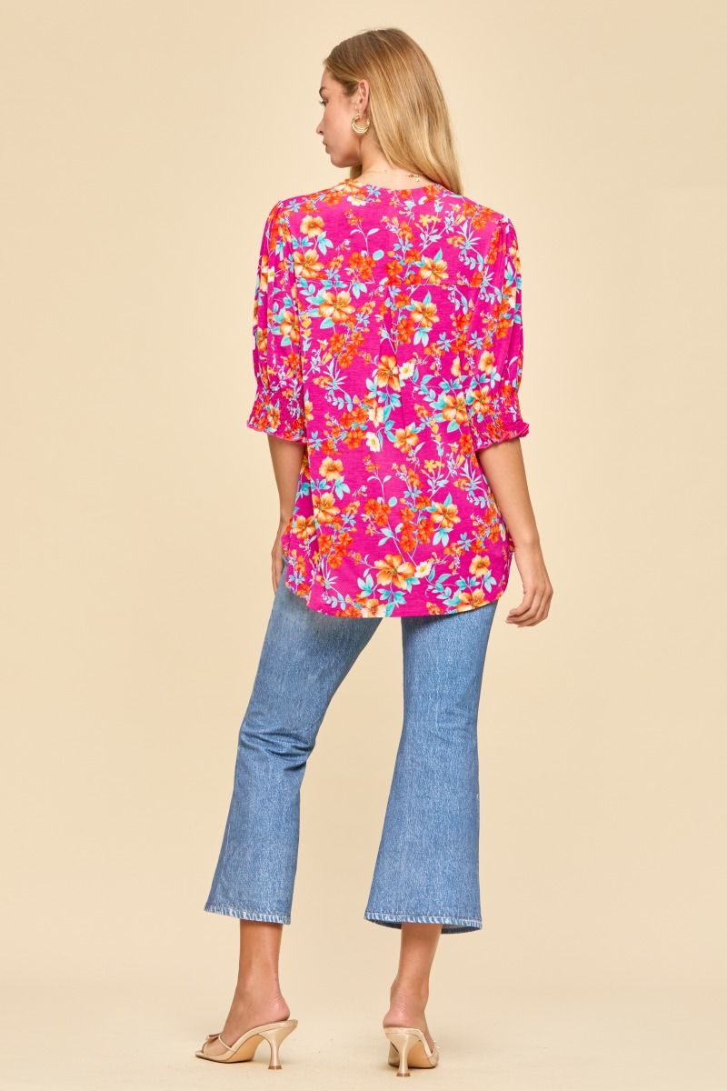 S & L LEFT | Lizzy Smocked Top - Hot Pink