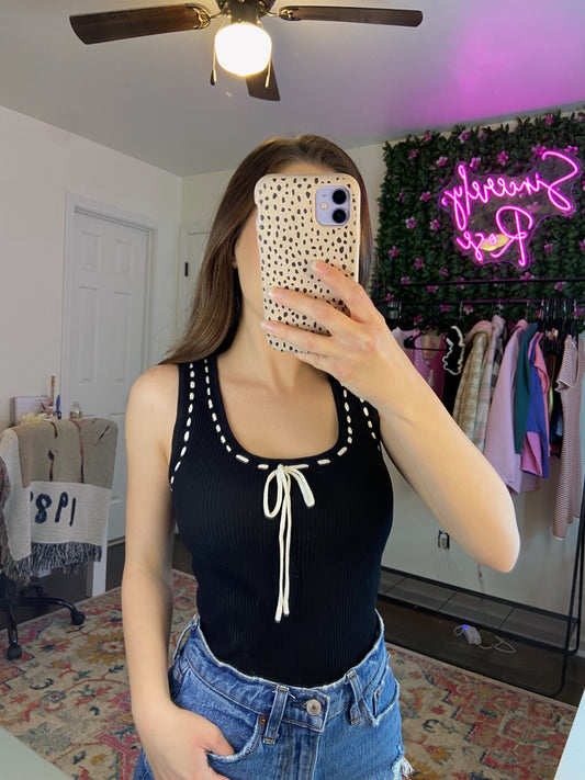 LARGE LEFT | Stitched Ribbon Tank - Black