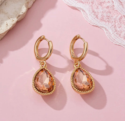 Teardrop Stone Hoop Earrings