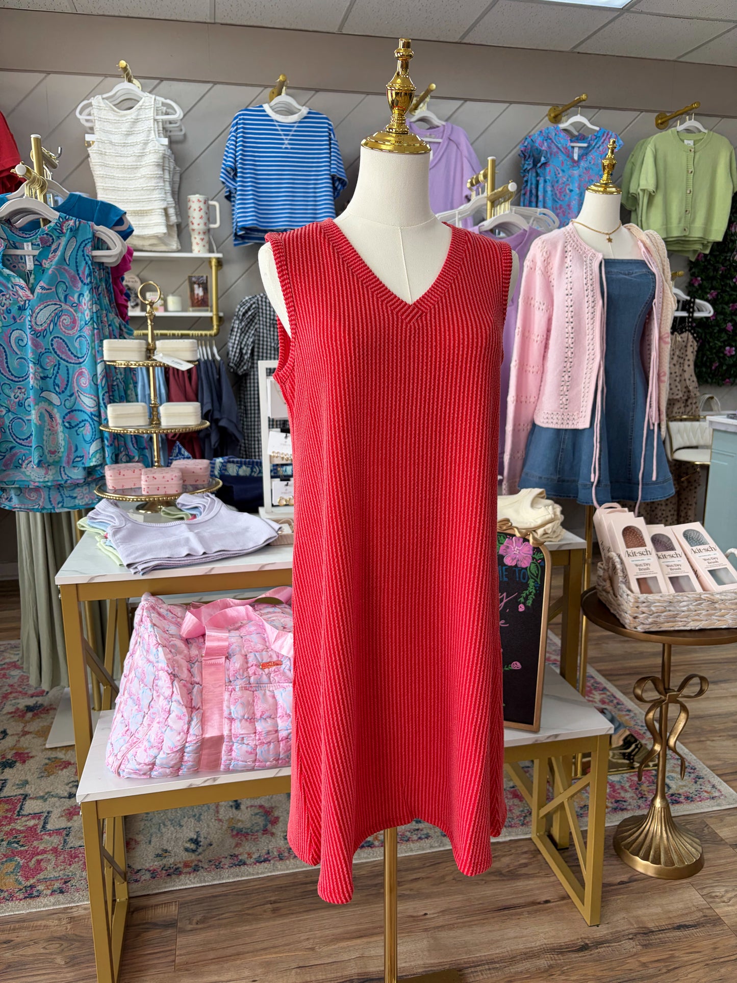 Ribbed Mini Dress - Ruby