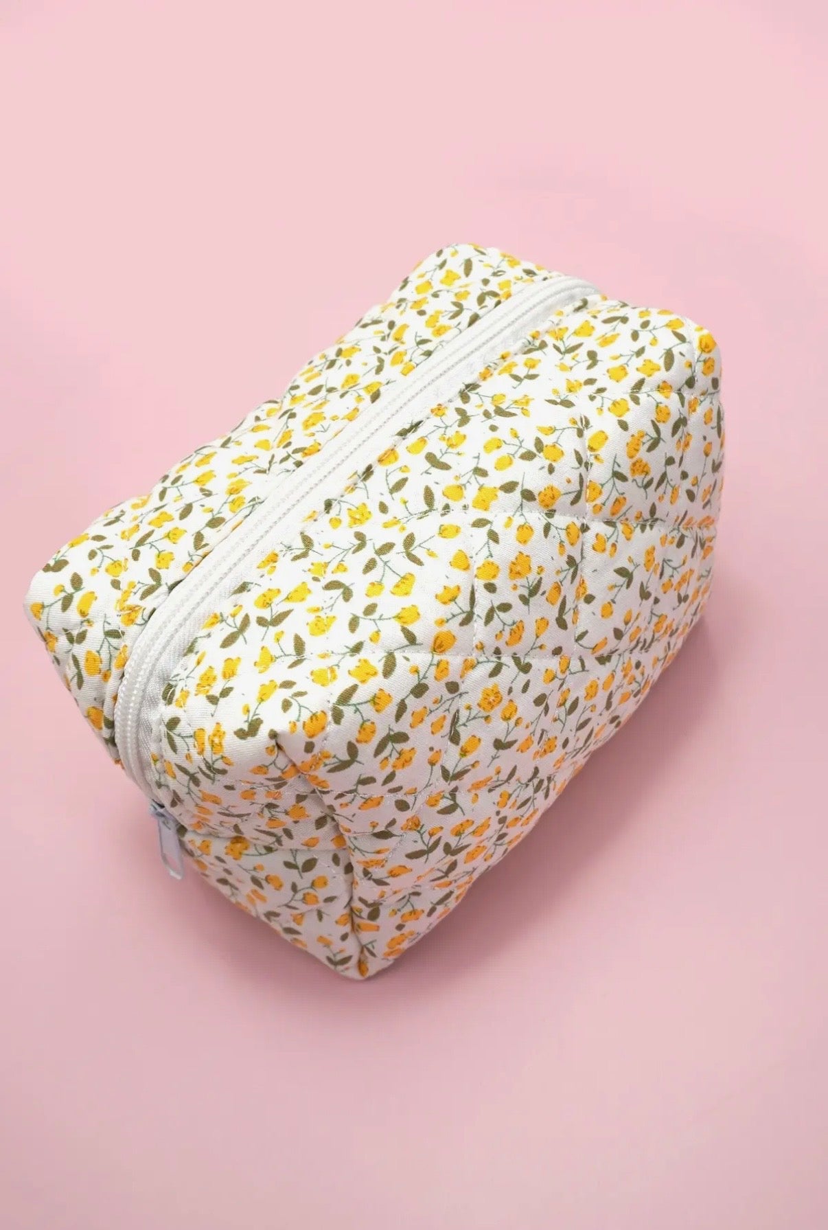 1 LEFT | Yellow Quilted Floral Makeup Bag