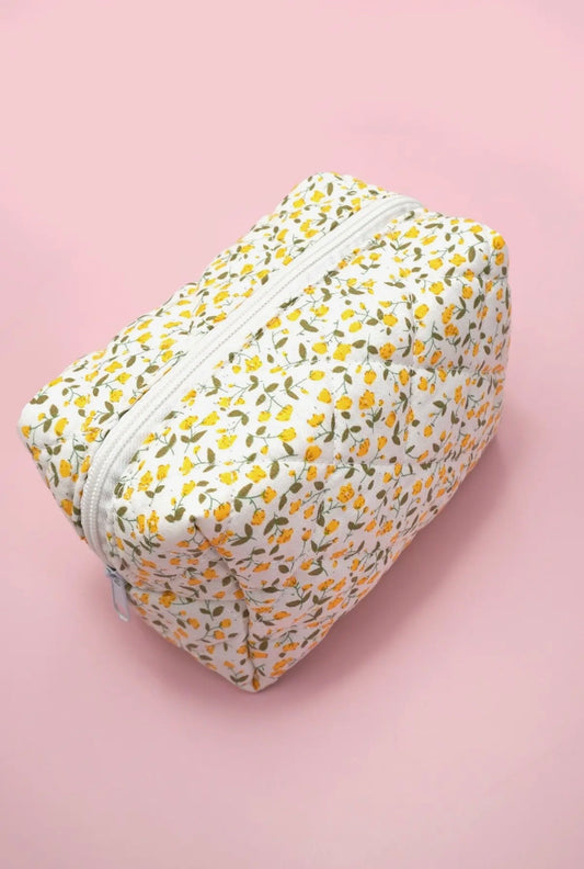 1 LEFT | Yellow Quilted Floral Makeup Bag