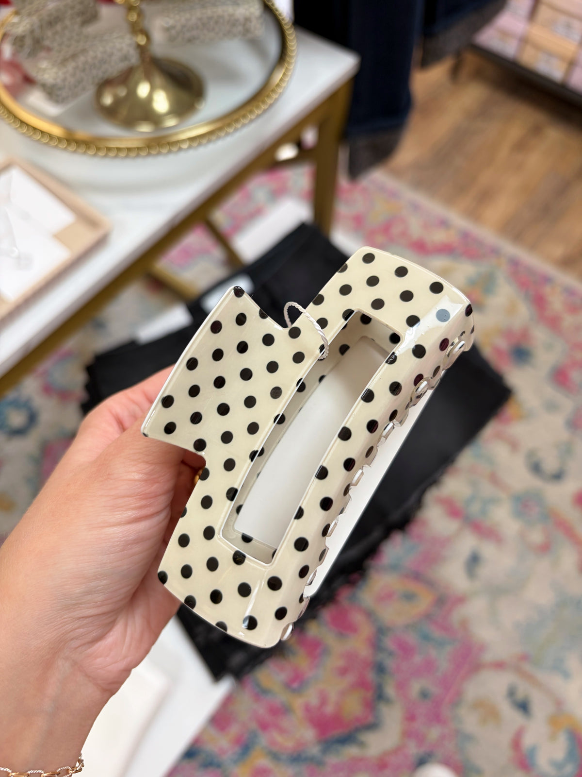 Off White Polka Dot Claw Clip
