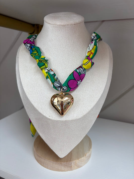 Heart Scarf Necklace - Green
