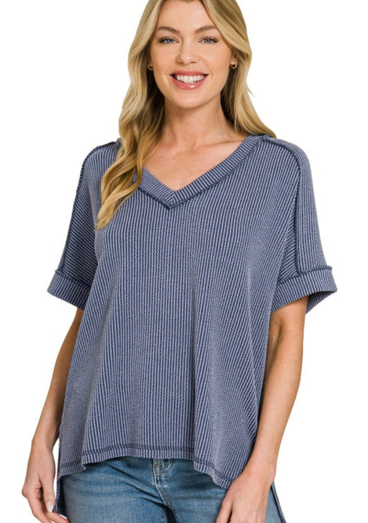 Lanie V-Neck Top - Navy