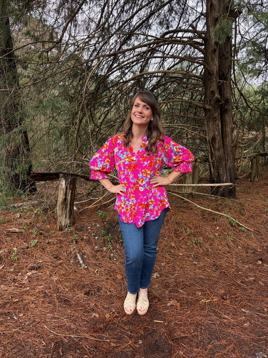 S & L LEFT | Lizzy Smocked Top - Hot Pink