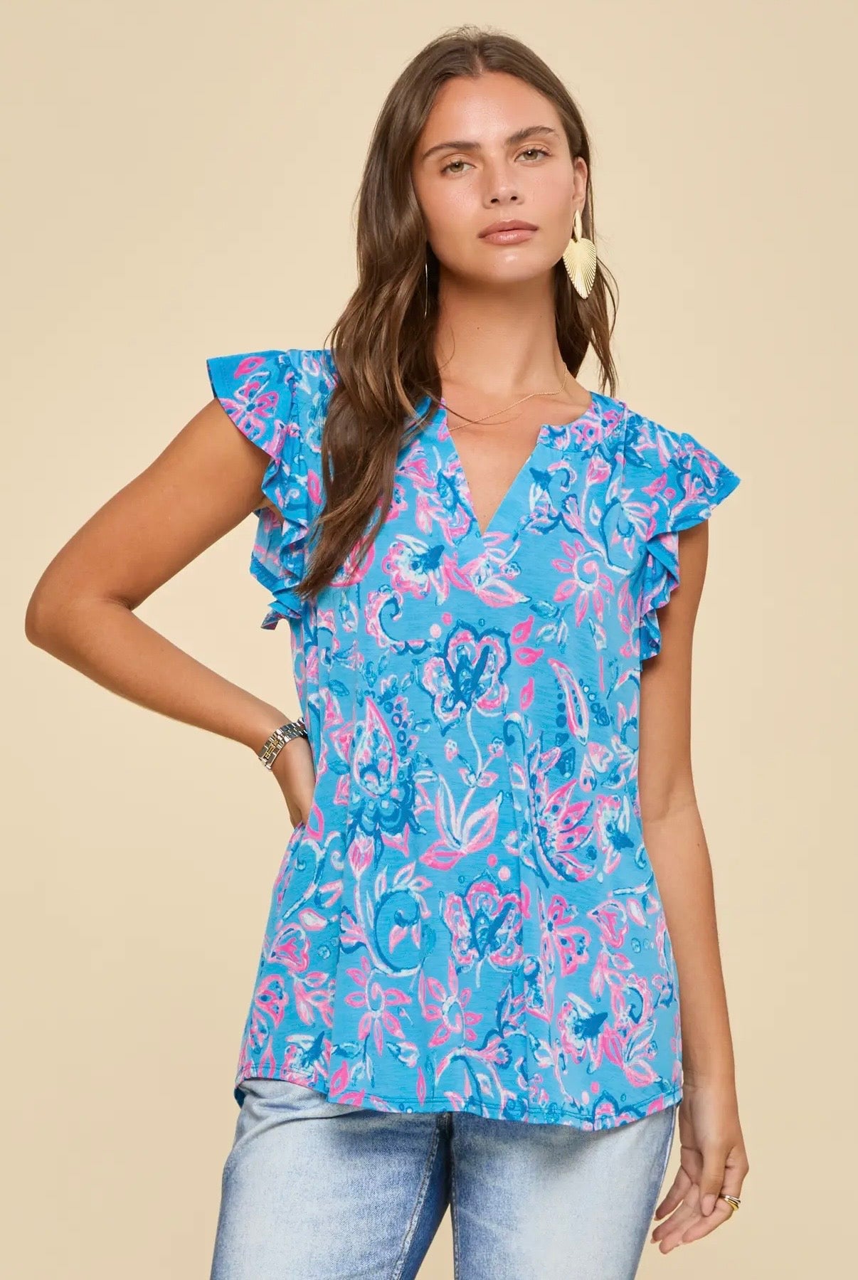 M & L LEFT | Aqua Mandarin Collar Tank