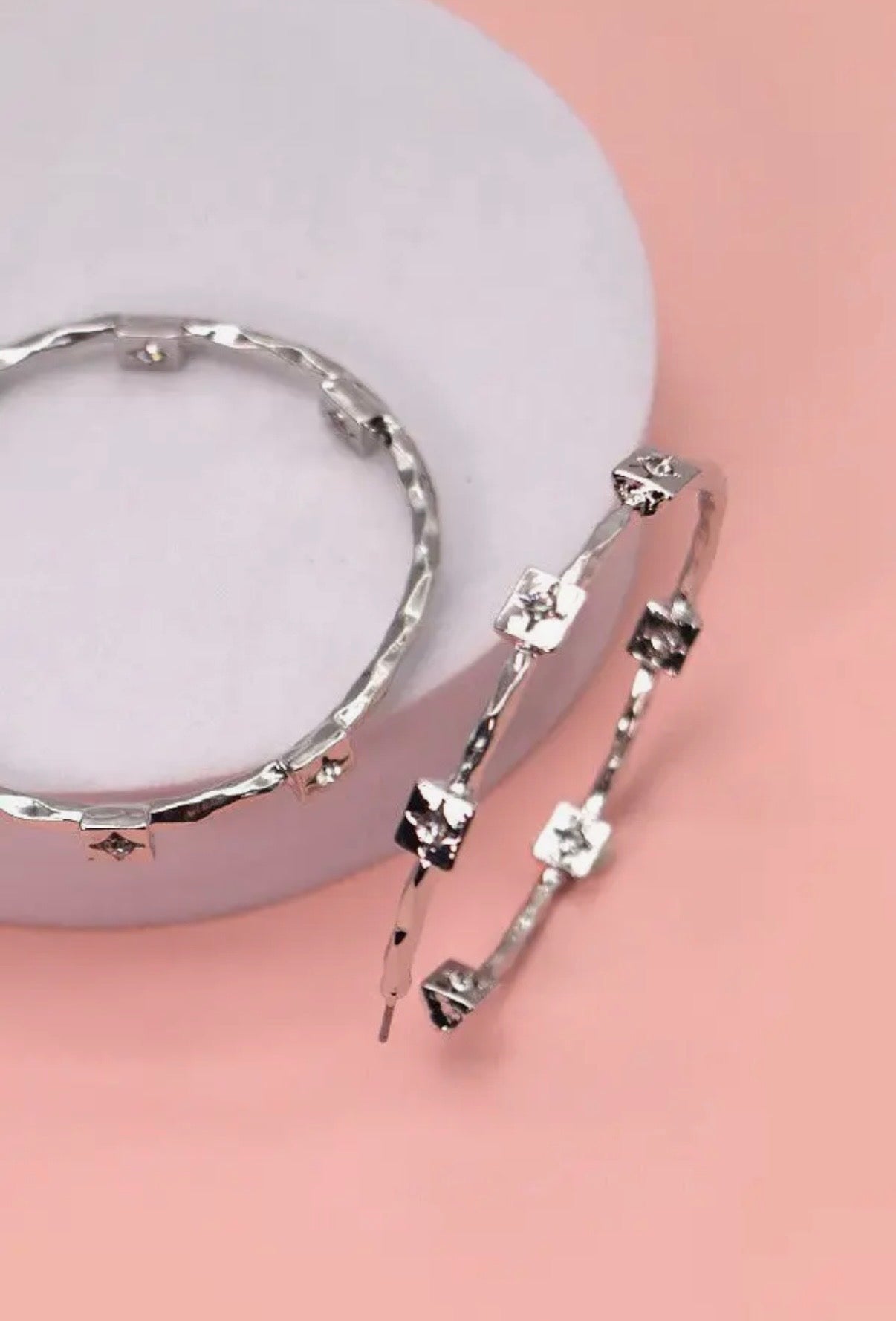 Silver Stone Hoop Earrings