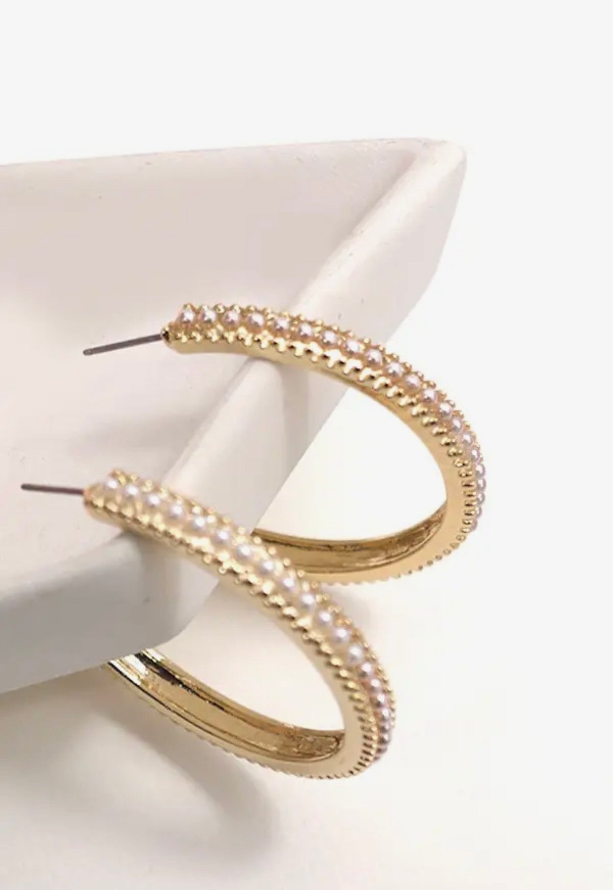 Pearl Pave Hoop Earrings