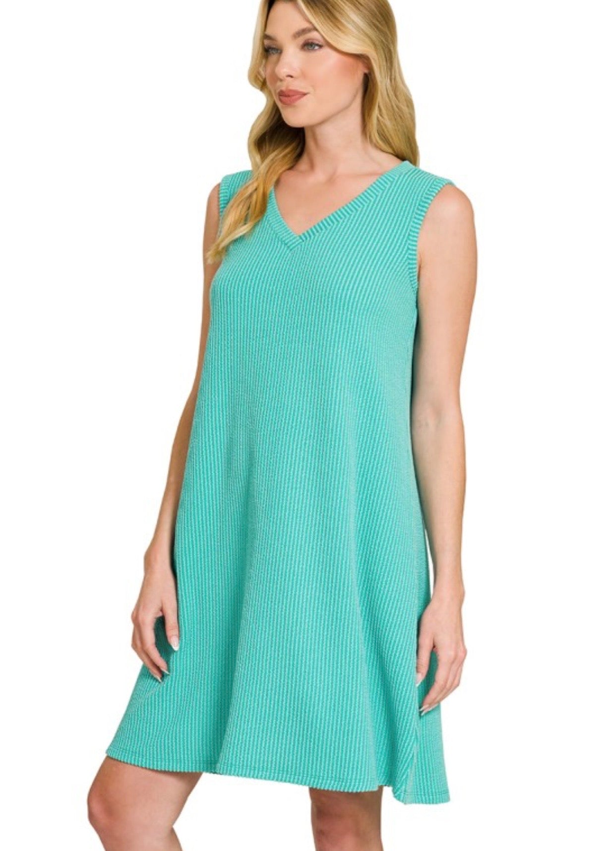 Ribbed Mini Dress - Turquoise