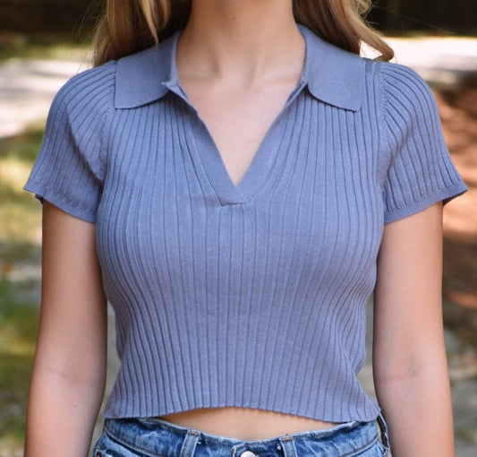 S & L LEFT | Cropped Collar Knit Top