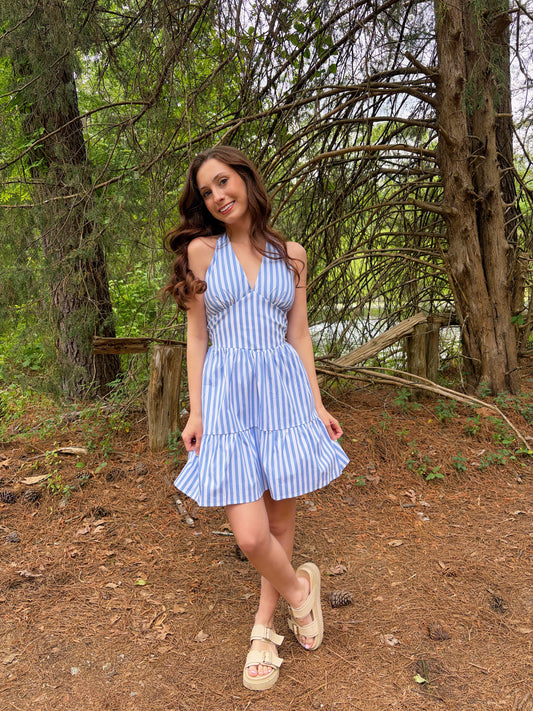 Seaside Halter Dress - Blue