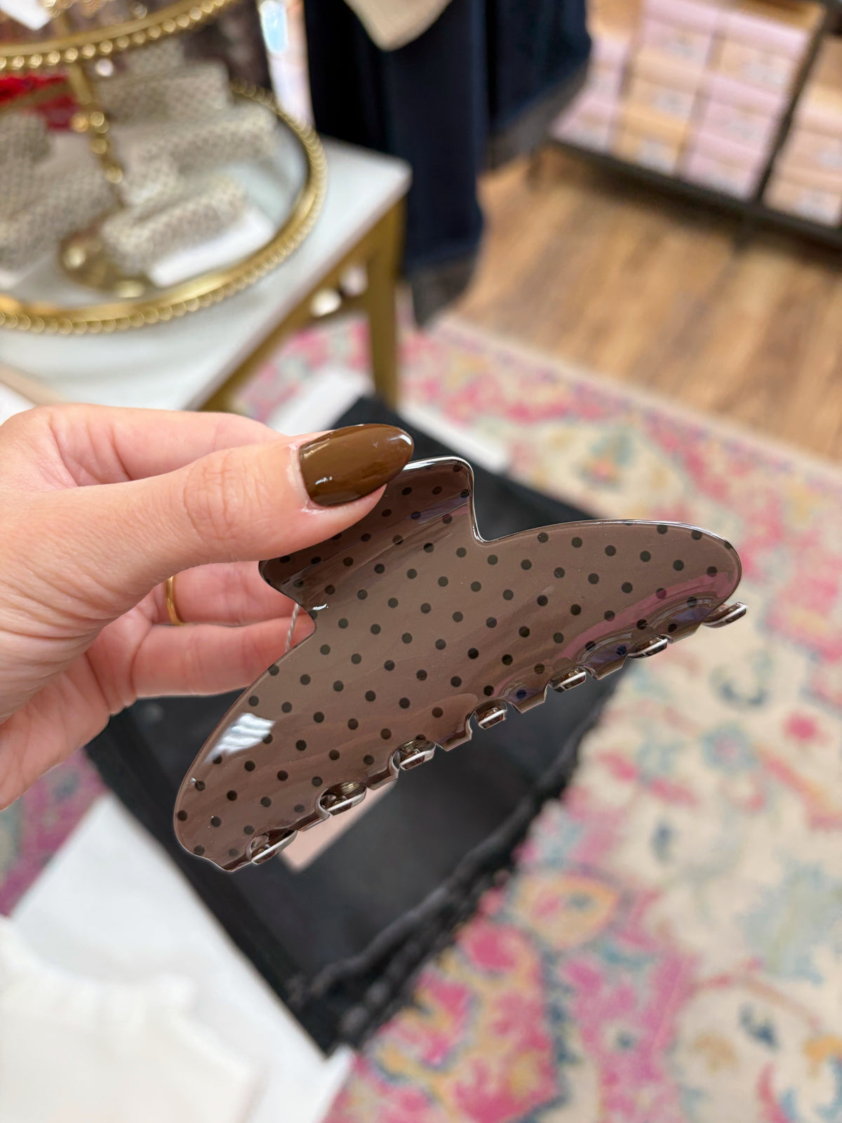 Brown Polka Dot Claw Clip