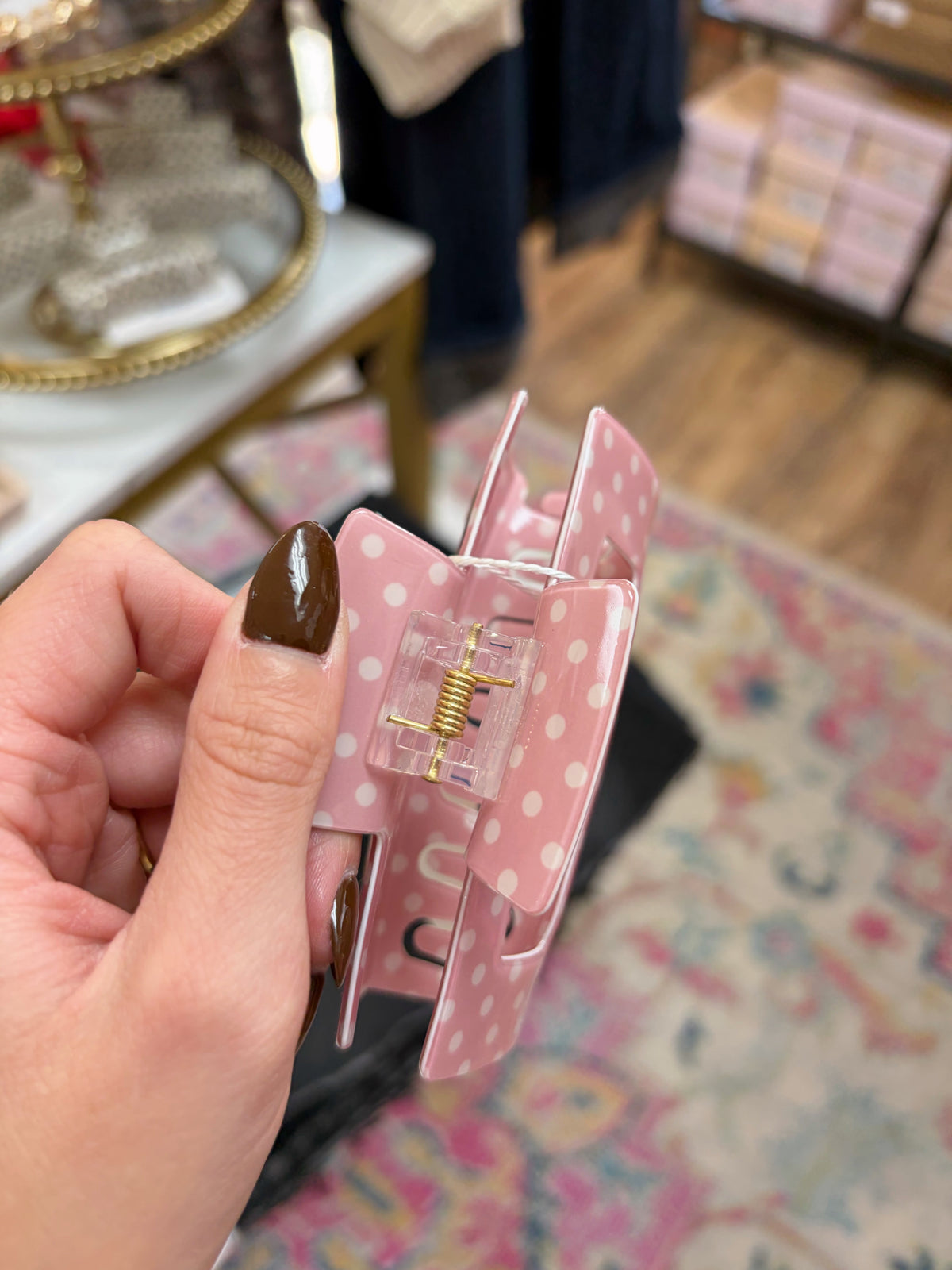 Pink Polka Dot Claw Clip
