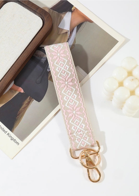Jacquard Weave Keychain - Light Pink