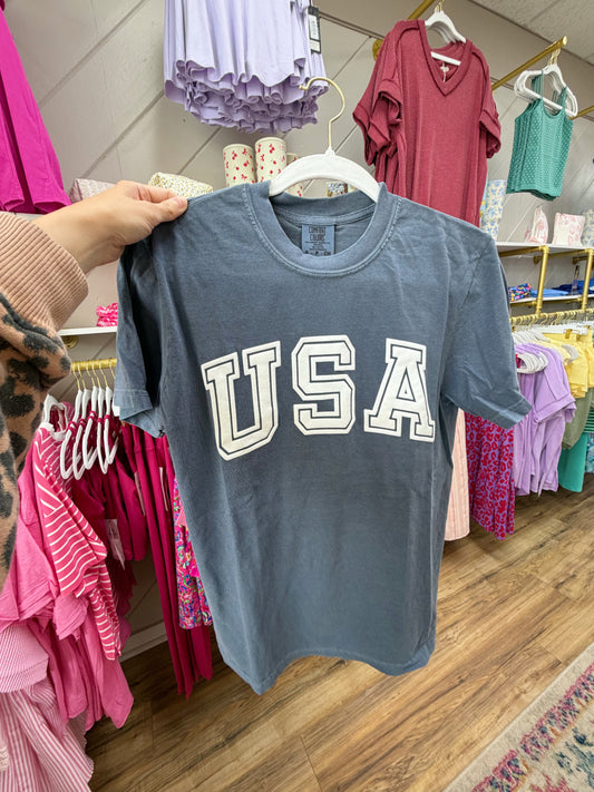 USA Blue + White Graphic Tee