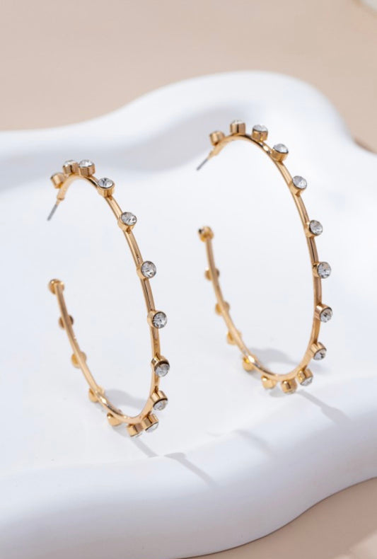 1 PAIR LEFT | Crystal-studded Gold Hoop Earrings
