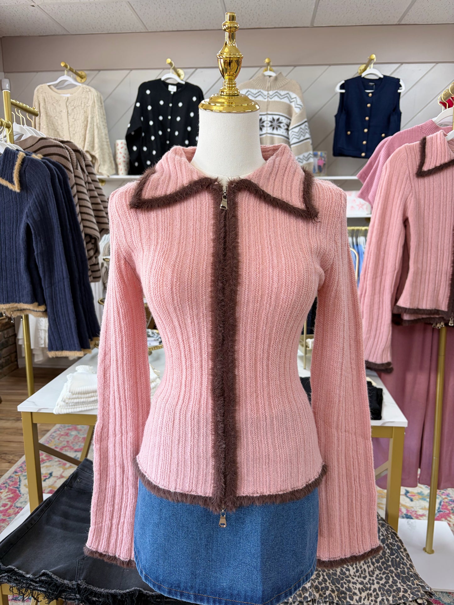 Holland Zip Sweater - Pink